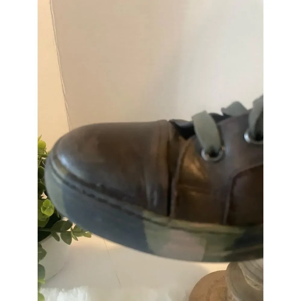 Kenneth Cole Men’s Military High Top Leather Boots Camo Sole Brown Green Size 8
